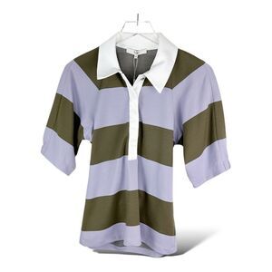 NWT Tibi - The Rugby Dress Purple Green Striped 3/4 Sleeve Mini Dress XS